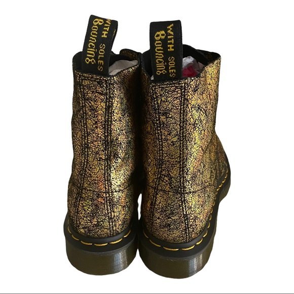 ๐ DR. MARTENS 1460 PASCAL METALLIC GOLD IRIDESCENT CRACKLE BOOTS๐ - Picture 13 of 15